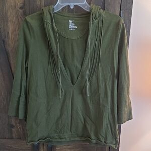 GAP Green 3/4 Sleeve Tie Front Hoodie